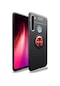 Ekılıf - Xiaomi Redmi Note 8t Uyumlu - Kılıf Yüzüklü Karbon Ravel Silikon Kapak - Siyah-kırmızı