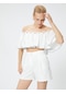 Koton Rachel Araz X Koton - Omzu Açık Volanlı Crop Bluz Kırık Beyaz 3sak30060ew 3SAK30060EW001