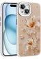 Mutcase - İphone Uyumlu İphone 15 - Kılıf Çiçek Desenli Parlak Taşlı Sert Silikon Garden Kapak - Pembe Açık