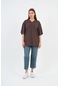 V Yaka Oversize T-shirt E24-742a-wn Kahverengi