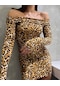 Moonvizyon Kadın Madonna Mendil Yaka Leopar Desen Mini Elbise Leopar