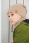 Erkek Bebek Çocuk İp Detaylı Şapka Bere Boyunluk Takım Rahat %100 Pamuklu Kaşkorse-7189 - Sütlü Kahve