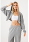 Aura Fermuarlı Crop Hoodie Gri Melanj