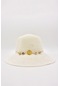 Kadın Deniz Kabuğu Detaylı Hasır Plaj Şapkası Beyaz - Standart