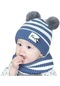 Yya-aka Açık Mavi Şapka Bebek Örme Yün Kızlar İçin Şapka Artı Kadife Ve Kalınlaştırılmış İki Parçalı Set