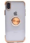Noktaks - iPhone Uyumlu Xs Max 6.5 - Kılıf Yüzüklü Kenarları Renkli Arkası Şeffaf Gess Silikon - Rose Gold