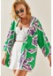 Xhan Yeşil Desenli Oversize Keten Kimono 3yxk4-47503-08