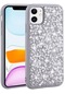 iPhone Uyumlu 12 Kılıf Parlak Taşlı Tasarım Lopard Linea Kapak - Gümüş