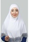 İkili Set Dantelli Pratik Eşarp Hazır Hijab Ve Tesettür Bonesi Xl Beyaz