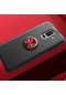 Mutcase - Samsung Uyumlu Galaxy A6 Plus 2018 - Kılıf Yüzüklü Auto Focus Ravel Karbon Silikon Kapak - Siyah-kırmızı
