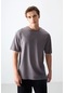 Tommy Life Koyu Gri Pamuklu Kalın Yumuşak Dokulu Oversize Fit Basic Erkek T-shirt - 88378 Koyu Gri