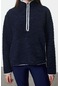 Kadın Moda Şık Regular Dik Yaka Düşük Kol Regular Peluş Örme Spor Sweatshirt Lacivert