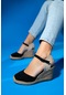 Luvishoes Sinta Siyah Süet Deri Kadın Dolgu Topuk Sandalet