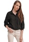 Kadın Siyah Oversize Keten Gömlek-26034-siyah