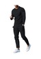 Ikkb İlkbahar ve Sonbahar Yuvarlak Yakalı Uzun Kollu Tişört - Pantolon Gündelik Erkek Spor Giyim Takımı - Siyah