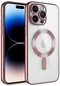 iPhone Uyumlu 14 Pro Kılıf Şeffaf Renkli Yumuşak Kamera Lens Korumalı Magsafe Şarj Kapak Demre - Rose Gold