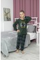 Erkek Çocuk Motorsiklet Desenli Polar Pijama Takımı 4509-haki Yeşili