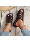 Açık Kahverengi 2023 Yazında Kadın İçin Düz Tabanlı Roma Sandaletleri Ve Terlikler Moda Pu Kadın Sandaletleri İçin Yeni Kalın Tabanlı Yuvarlak Burunlu Burnu Açık Terlik