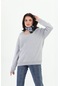 Organik Kadın Sweatshirt Oversize V-yaka-gri Melanj