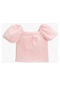 Koton Crop Bluz Kısa Balon Kollu Kare Yaka Astarlı Pembe Çizgili 3skg60013aw 3SKG60013AW05M