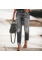 Yyfs Kadın Modası Yırtık Denim Günlük Pantolon Pantolon Ve Kapriler Koyu Gri