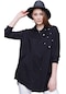 Kadın Siyah Önü Taş Süslemeli Gömlek-16452-siyah