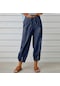 Vintage Boho Pamuk Keten Pantolon Kadınlar İçin Yaz Cepler Ince Plaj Pantolon Kadın Rahat Yüksek Bel Gevşek Harem Pantolon Lacivert