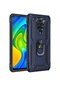 Noktaks - Xiaomi Uyumlu Xiaomi Redmi Note 9 - Kılıf Yüzüklü Çift Katman Zırh Tank Vega Kapak - Mavi