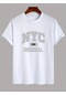 Nyc Baskılı Unisex Oversize Tshirt Beyaz