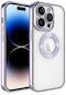 iPhone Uyumlu 14 Pro Max Kamera Lens Korumalı Şeffaf Renkli Logo Gösteren Parlak Omega Kapak - Lila