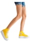 Unisex Yüksek Taban Boğazlı Convers Model Keten Sneaker Spor Ayakkabı Bot Sarı-sarı