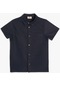 Koton Basic Gömlek Keten Karışımlı Kısa Kollu Cep Detaylı Lacivert 4skb60020tw