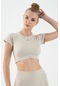 Maraton Active Slimfit Kadın Bisiklet Yaka Kısa Kol Koşu Kil Rengi Crop Top 811038 Gri