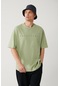 Erkek Su Yeşili Baskılı Bisiklet Yaka Oversize T-shirt A41y1157