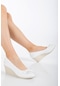 Dolgu Taban Lazer Kesim Beyaz Kadın Dolgu Topuklu Ayakkabı-2772-beyaz