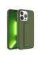 Kilifolsun iPhone Uyumlu 13 Pro Max Kılıf Mat Koruyucu El Tutacaklı Stand Olabilen Qstand Kapak Koyu Yeşil