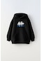 The Champ Clothing Kapüşonlu İçi Polar Any Time Every Where Yazı Baskılı Siyah Unisex Hoodie Çocuk Sweatshirt Siyah