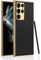 Mutcase - Samsung Uyumlu Galaxy S23 Ultra - Kılıf Deri Görünümlü Elektroplating Kaplama Fizyon Kapak - Siyah