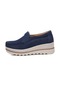 Mavi Kadın Flats Spor Ayakkabı Slip On Flats Deri Süet Bayan Loafer'lar Mokasen Günlük Ayakkabılar Creepers Mavi