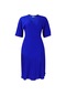 Ikkb V Yaka Bel Moda Kadın Büyük Beden Elbise Mavi