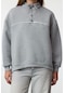 Kadın Bol Dik Yaka Düşük Kol Uzun Çıtçıtlı Kalıp Çıtçıtlı Biyeli Kalın İçi Polarlı Örme Sweatshirt Gri Melanj