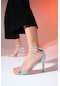 Luvishoes Bern Gümüş Çizgili Kadın Platform Topuklu Abiye Ayakkabı