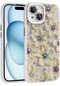 Mutcase - İphone Uyumlu İphone 15 - Kılıf Çiçek Desenli Parlak Taşlı Sert Silikon Garden Kapak - Mavi