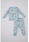 Defacto Kız Bebek Dinazor Baskılı Uzun Kollu Penye Pijama Takımı A9304a524spbe495