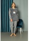 Kadın Büyük Beden Kışlık Polar Pijama Takımı Peluş Desenli Takım Tampap 34012- 1011