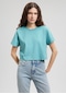 Mavi - Yeşil Crop Basic Tişört 1611644-71823