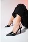 Luvishoes Belıze Siyah Gold Aksesuarlı Kadın Yüksek Topuklu Ayakkabı