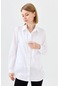 Desen Triko Gömlek Yaka Cepli Uzun Kollu Beyaz Kadın Gömlek Dsn23853