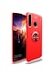 Noktaks - Huawei Uyumlu Huawei Y6p - Kılıf Yüzüklü Auto Focus Ravel Karbon Silikon Kapak - Kırmızı