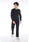 Erkek Spor Siyah Kışlık Sweatshirt Takım, 3 İplik (İçi Şardonlu)